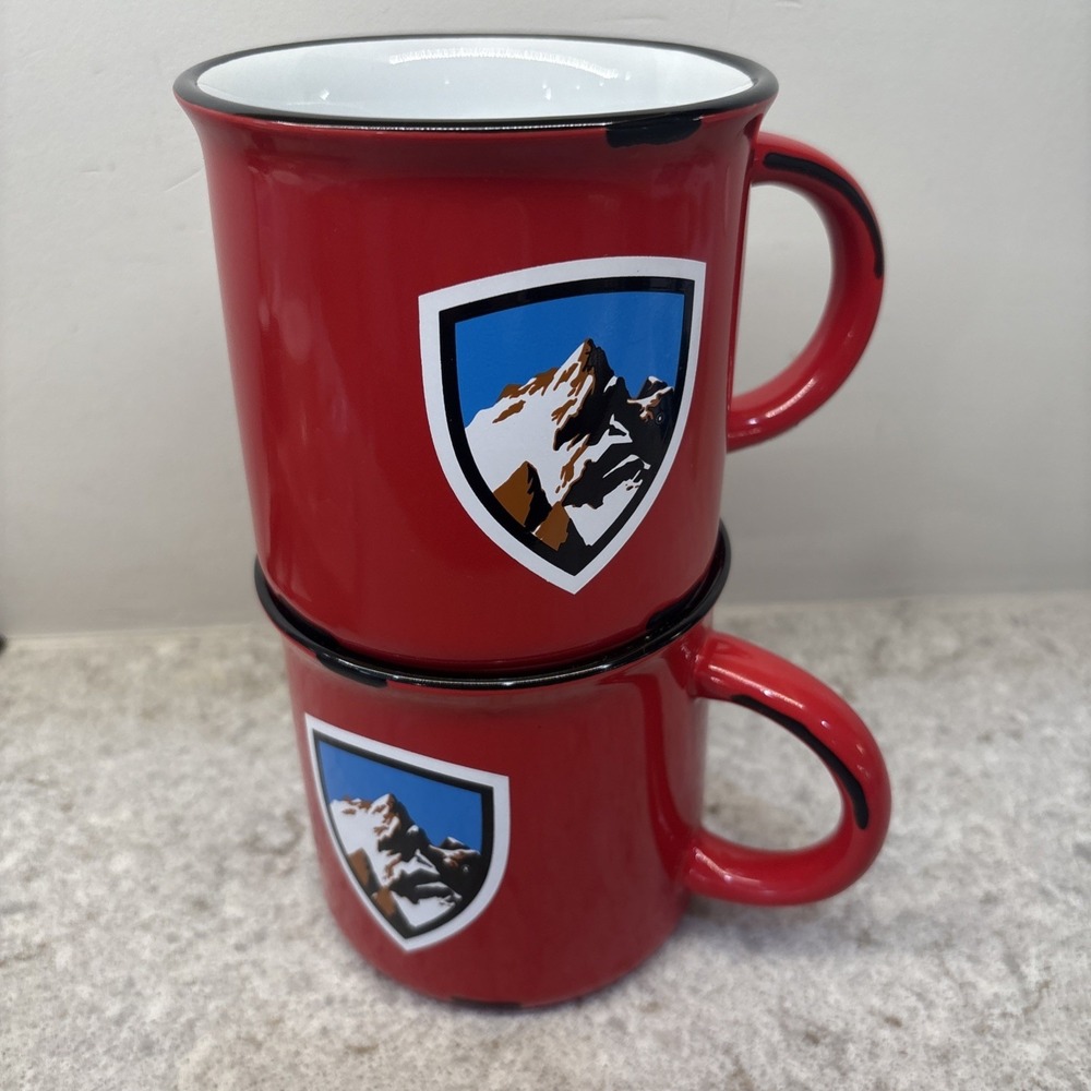KÜHL 2x Ceramic Camp Mug Vintage-Style Coffee Tea Cup Large Logo Red